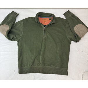 Orvis 1/4 Zip Pullover Jacket Elbow Patches Men's Olive Green Size Large Grunge